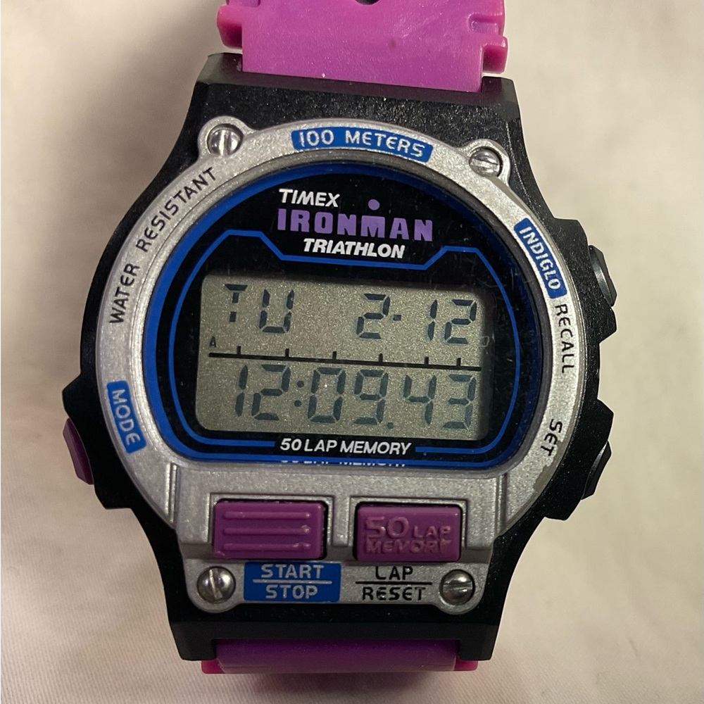 RARE Timex Ironman Triathlon Ladies/Womens Watch Pink/Purple Indiglo Vintage